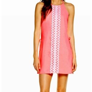 NWT Lilly Pulitzer Coral Halter Romper Embroidery Lace Trim Front Plus Size 16